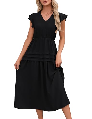 YesFashion Sommerkleid Damen Lang Kurzarm Maxikleid V-Ausschnitt mit Rüschen Casual A-Linie Strandkleid Schwarz XL YesFashion Sommerkleid Damen Lang Kurzarm Maxikleid V-Ausschnitt mit Rüschen Casual A-Linie Strandkleid Schwarz XL von YesFashion