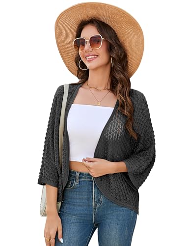YesFashion Strickjacke Damen Sommer,Festlich Causal Cardigan 3/4 Arm Sommer Strand Cover Up Bolero Strickjacke von YesFashion