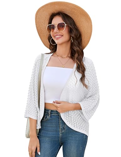 YesFashion Strickjacke Damen Sommer,Festlich Causal Cardigan 3/4 Arm Sommer Strand Cover Up Bolero Strickjacke von YesFashion