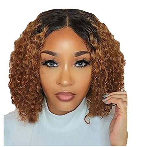 YesJYas Echthaar Perücke Damen Human Hair Wig Honey Brown Ombre Lace Front 150% Density 4x4 Lace Closure Wig 1B/30 Coloured Brazilian Hair Wig Body Wave HD Lace For Women 12 Zoll von YesJYas