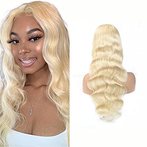 YesJYas Echthaar Perücke Blond Wig Human Hair 150% Density 4x4 Free Part Lace Closure Wig Brazilian Hair Body Wave Wig Ombre 613 Wig For Black Women Natural Hairline 22 Zoll von YesJYas