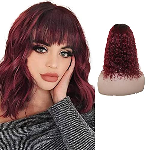 YesJYas Echthaar Perücke Bob Perücke Rot Lace Closure Wig Human Hair 1B/99J Colored Brazilian Body Wave Human Hair Wigs 150% Density For Black Women 10 Zoll von YesJYas