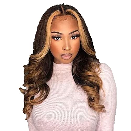 YesJYas Echthaar Perücke HD Lace Wig Blond Brazilian Hair 150% Density 4x4 Lace Closure Wig Body Wave P4/27 Color Honey Blonde Two Tone Wig For Black Women 9A Grade 18 Zoll von YesJYas