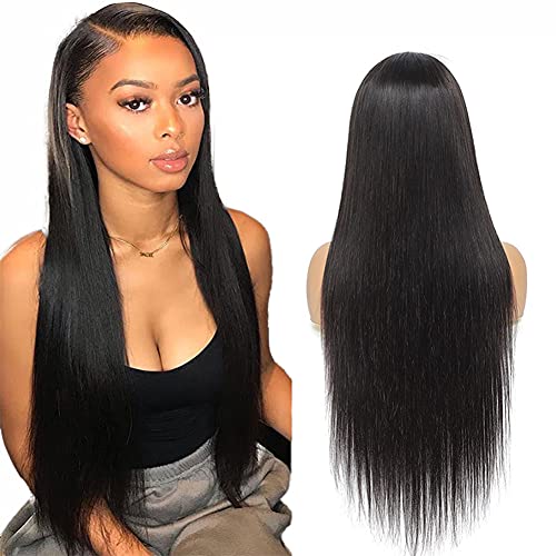 YesJYas Echthaar Perücke Lace Front Wig 13x4 Lace Frontal Wig 150% Density Brazilian Hair Wigs Straight Wig Glueless Wig Human Hair For Black Woman Natural Colour 16 Zoll von YesJYas