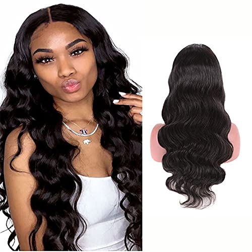 YesJYas Echthaar Perücke Human Hair Wig 13x4x1 Lace Front Wig 150% Density Brazilian Virgin Hair Wig Body Wave Glueless Wigs For Black Women 1B Color 24 Zoll von YesJYas