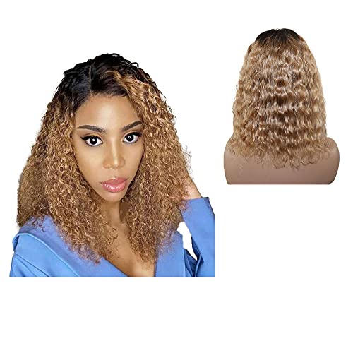 YesJYas Echthaar Perücke Perücke Blond Bob Wig Glueless Wig Human Hair 150% Destiny 4x4 Lace Front Wig Brazilian Hair Body Wave Wig 1B/27 Colour HD Lace Wig For Women 8 Zoll von YesJYas