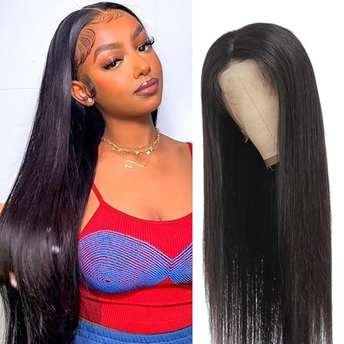 YesJYas Perücke Damen Human Hair Wigs For Black Women Brazilian Hair 150% Density 13x6 Lace Front Wig Bone Straight Human Hair Wig With Baby Hair 9A Grade Natural Color 26 Zoll von YesJYas