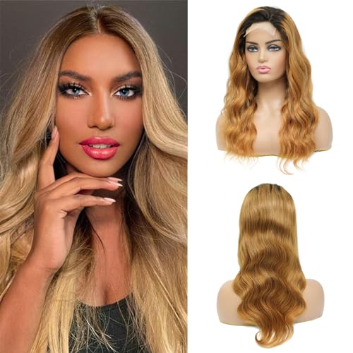 YesJYas Human Hair Wig Blond 1b/27 Human Hair Ombre Wigs For Women Honey Blonde 4x4 Lace Closure Wigs Body Wave Brazilain Wig With Baby Hair Grade 9A 150% Density 28 Zoll von YesJYas