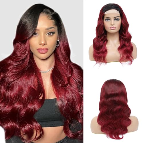 YesJYas Ombre Lace Front Wig Human Hair 150% Density 4x4 Lace Closure Human Hair Wigs Brazilian Hair Body Wave Wig With Natural Hairline For Black Women 1B/99J Colour 24 Zoll von YesJYas