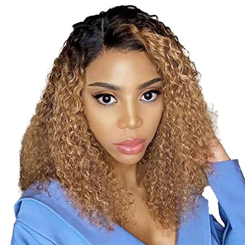 YesJYas Lace Front Wig Human Hair Bob Echthaar Perücke 4x4 Lace Front Wig Pre Plucked Ombre Brown Wig Body Wave HD Lace Front Wig 1B/27 Color For Women 12 Zoll von YesJYas