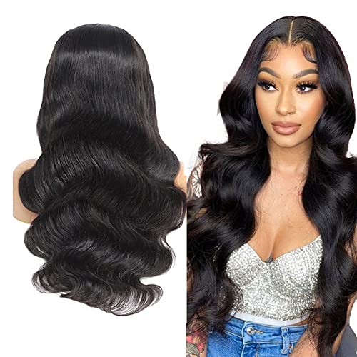 YesJYas Lace Front Wig Human Hair Echthaar Perücke 4x4 Lace Closure Wig Body Wave Brazilian Virgin Human Hair Wig For Black Women 1B Color HD Lace Wig Human Hair 22 Zoll von YesJYas