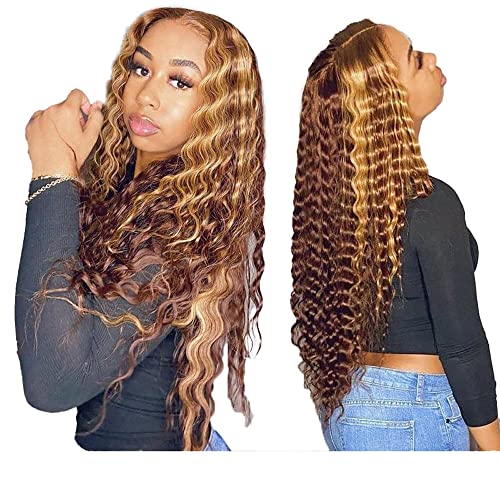 YesJYas Ombre Bob Glueless Wig Human Hair Curly Wig Brazilian Hair Wig 150% Destiny 4x4 Lace Closure Wig P4/27 Coloured Jerry Curly Wig For Black Women 9A Grade 24 Zoll von YesJYas