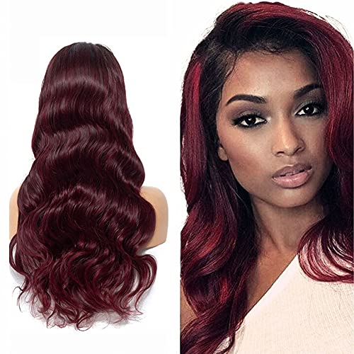 YesJYas Ombre Lace Front Wig Perücke Echthaar Damen Brazilian Hair Wig 150% Density 13x4x1 Lace Frontal Wig Pre Plucked Body Wave Wig With Baby Hair 1B/99J Colour 12 Zoll von YesJYas