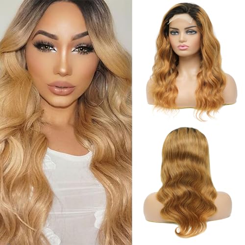 YesJYas Perücke Echthaar Human Hair Wig To Honey Blonde Two Tone Wig For Women Body Wave 4x4 Lace Closure Wigs Brazilian Virgin Hair 1b/27 Ombre Wig For Black Women 22 Zoll von YesJYas