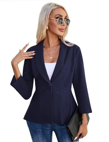 YesPerfect Damen Blazer 3/4 Arm Knopf R Schen B Ro Blazer Elegant Jacke, Dunkelblau, M von YesPerfect