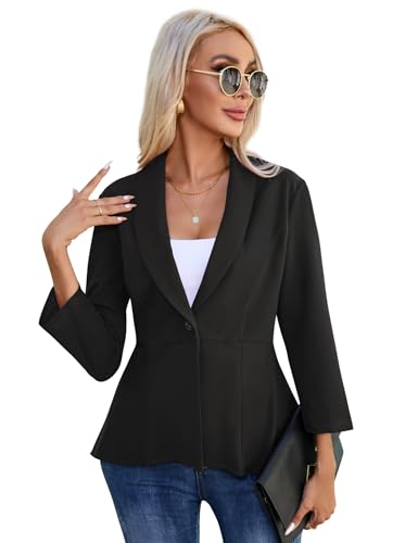 YesPerfect Damen Blazer 3/4 Arm Knopf R Schen B Ro Blazer Elegant Jacke, Schwarz, S von YesPerfect