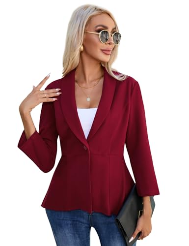 YesPerfect Damen Blazer 3/4 Arm Knopf R Schen B Ro Blazer Elegant Jacke, Weinrot, M von YesPerfect