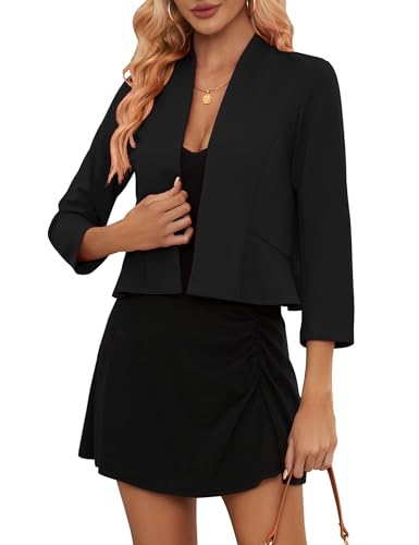 YesPerfect Damen Blazer Elegant 3/4 Arm Business Longblazer Slim Fit Sportlich Blazer Sakko Casual Büro Jacke Arbeit Blazer Anzug S-2XL,M,Schwarz von YesPerfect