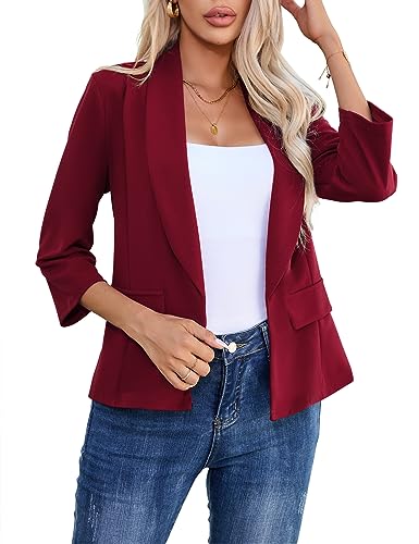 YesPerfect Damen Blazer elegant Lange Open Front Bolero Cardigan Business Casual Slim Fit Jacke（Verpackung MEHRWEG） Weinrot L von YesPerfect