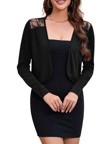 YesPerfect Damen Bolero Open Front Kurz Cardigan Elegant Strickjacke Casual Shrug Top Schwarz M von YesPerfect