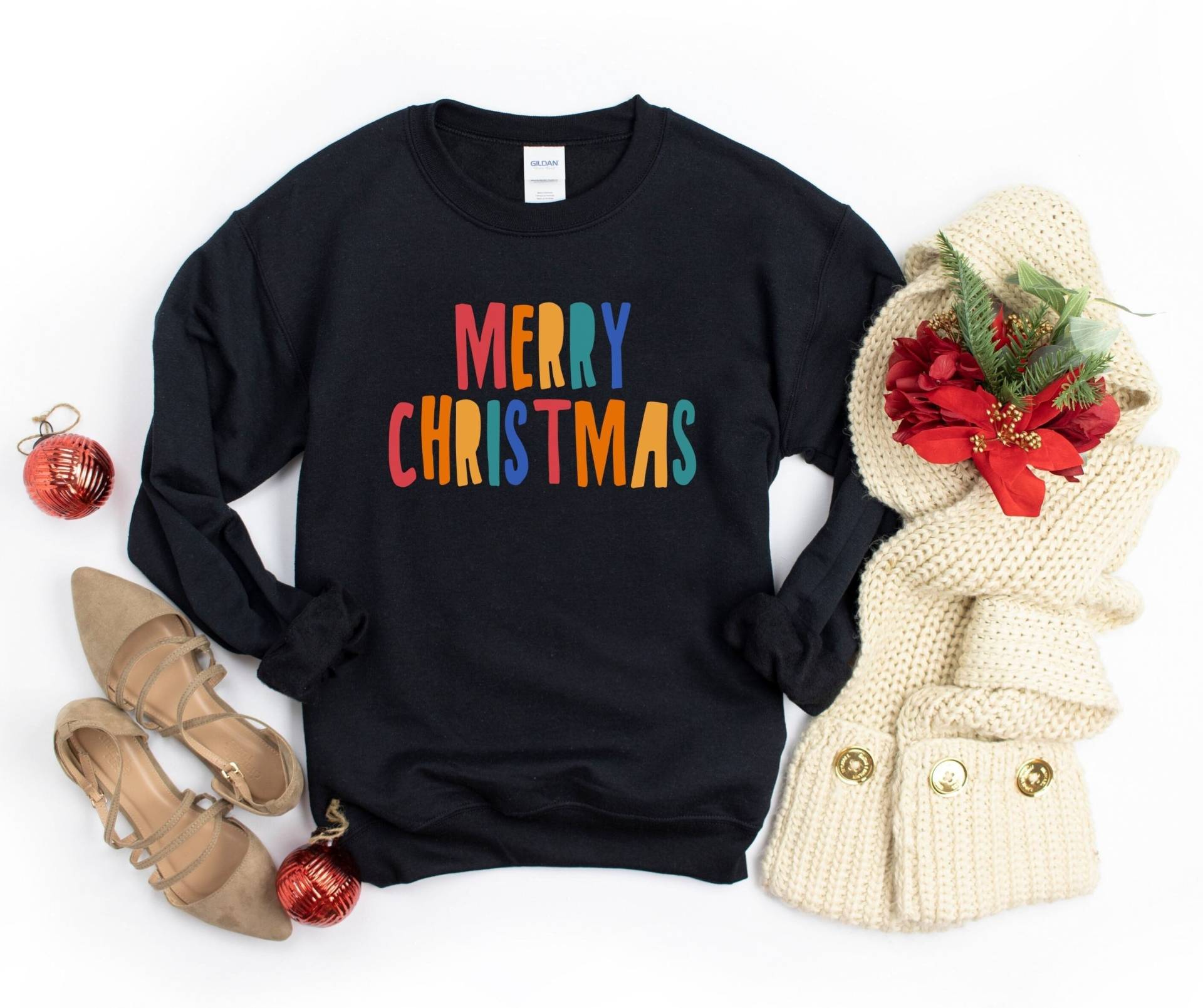 Frohe Weihnachten Sweatshirt, Rosa Weihnachts Weihnachtspullover, Weihnachtspullover, Buntes Weihnachtsshirt von YesYesYallApparel