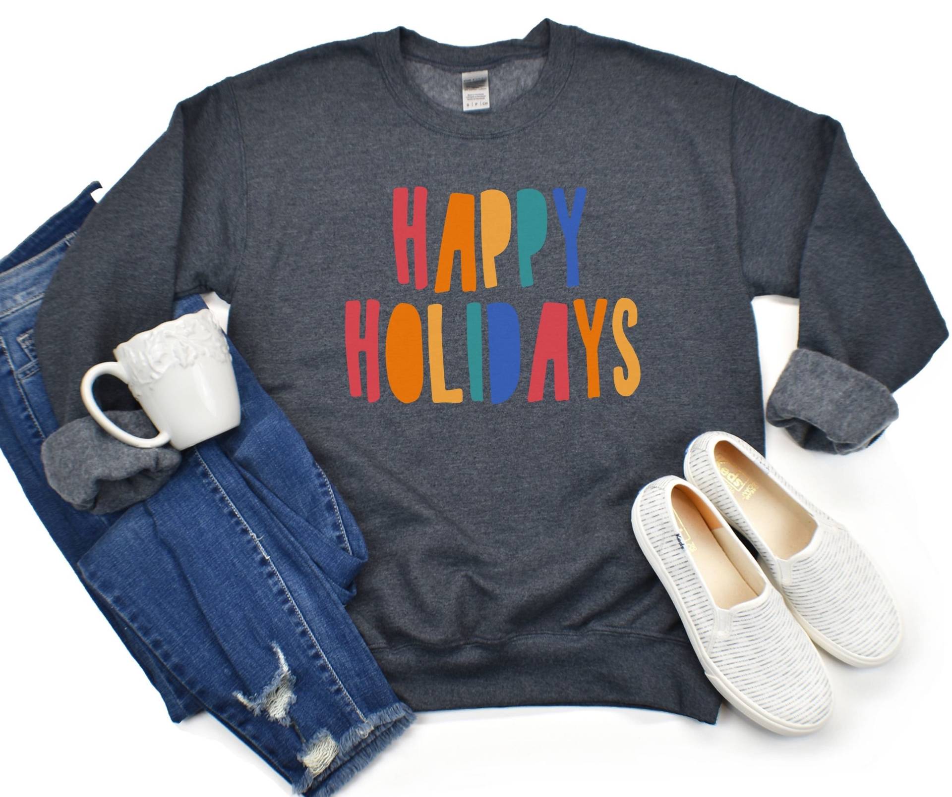 Weihnachtspullover, Happy Holidays Sweatshirt, Farbenfroher Weihnachtspullover Merry Christmas Sweatshirt von YesYesYallApparel