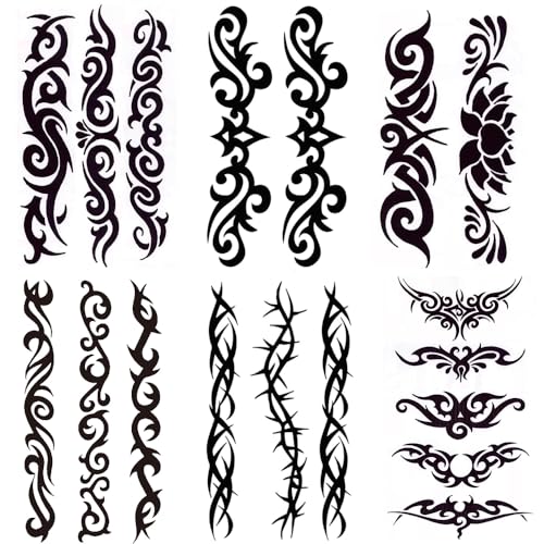 Yesallwas 6 Blatt Mix Tribal Fake Tattoos Kleine Temporäre Tattoo Schwarz Tribal Tattoo Körper Aufkleber für Männer Frauen 6x10,5cm (L x B) von Yesallwas
