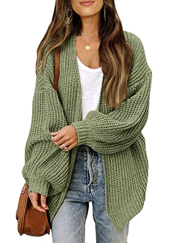 Yesgirl Damen Cardigan Langarm Strickjacke Strickpullover Elegant Strick Mantel Open Front Grobstrick Sweater Cardigan Outwear Strickmantel Strickcardigan A Grün XL von Yesgirl