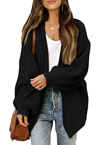 Yesgirl Damen Cardigan Langarm Strickjacke Strickpullover Elegant Strick Mantel Open Front Grobstrick Sweater Cardigan Outwear Strickmantel Strickcardigan A Schwarz L von Yesgirl