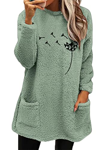 Yesgirl Damen Fleece Pullover Winter Warme Unterhemd Sweatshirt Gefüttert Langarmshirt Plus Dicker Plüsch Shirts Oberteil Bedruckt Lamm Kaschmir Pulli A Grün M von Yesgirl