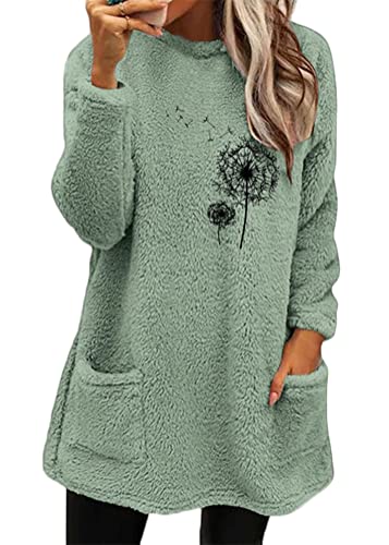 Yesgirl Damen Fleece Pullover Winter Warme Unterhemd Sweatshirt Gefüttert Langarmshirt Plus Dicker Plüsch Shirts Oberteil Bedruckt Lamm Kaschmir Pulli B Hellgrün 3XL von Yesgirl