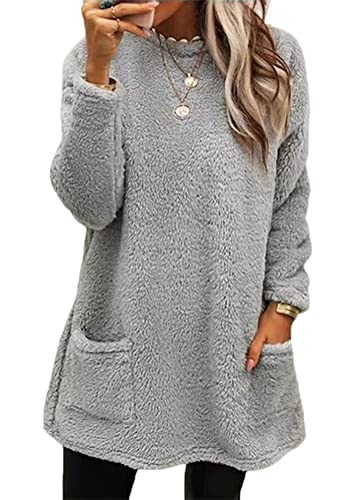 Yesgirl Damen Fleece Pullover Winter Warme Unterhemd Sweatshirt Gefüttert Langarmshirt Plus Dicker Plüsch Shirts Oberteil Bedruckt Lamm Kaschmir Pulli C Grau XL von Yesgirl