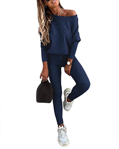 Yesgirl Damen Jogginganzug Zweiteiler Outfit 2 Stück Trainingsanzug Set 2 Teilig Freizeitanzug Sportanzug Colorblock Sweatshirt + Jogginghose Sportswear Sportbekleidung Tracksuit C Blau L von Yesgirl