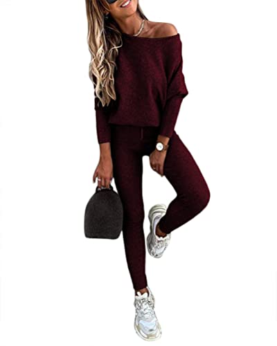 Yesgirl Damen Jogginganzug Zweiteiler Outfit 2 Stück Trainingsanzug Set 2 Teilig Freizeitanzug Sportanzug Colorblock Sweatshirt + Jogginghose Sportswear Sportbekleidung Tracksuit C Rot M von Yesgirl