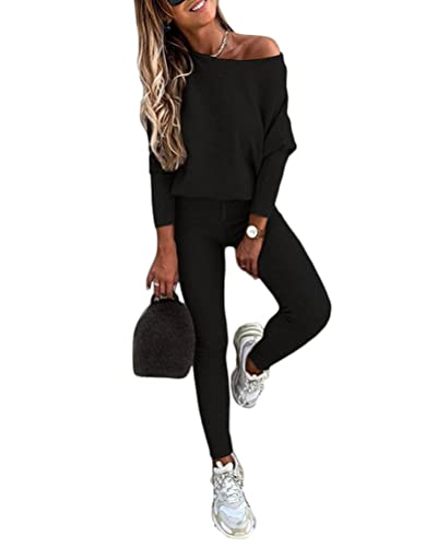 Yesgirl Damen Jogginganzug Zweiteiler Outfit 2 Stück Trainingsanzug Set 2 Teilig Freizeitanzug Sportanzug Colorblock Sweatshirt + Jogginghose Sportswear Sportbekleidung Tracksuit C Schwarz XL von Yesgirl