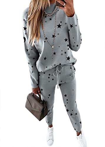 Yesgirl Damen Jogginganzug Zweiteiler Outfit 2 Stück Trainingsanzug Set 2 Teilig Freizeitanzug Sportanzug Colorblock Sweatshirt + Jogginghose Sportswear Sportbekleidung Tracksuit D Grau L von Yesgirl