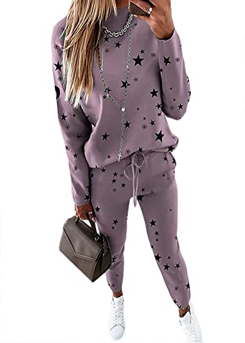 Yesgirl Damen Jogginganzug Zweiteiler Outfit 2 Stück Trainingsanzug Set 2 Teilig Freizeitanzug Sportanzug Colorblock Sweatshirt + Jogginghose Sportswear Sportbekleidung Tracksuit D Helles Lila 3XL von Yesgirl