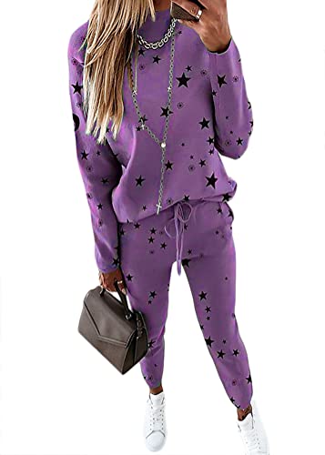 Yesgirl Damen Jogginganzug Zweiteiler Outfit 2 Stück Trainingsanzug Set 2 Teilig Freizeitanzug Sportanzug Colorblock Sweatshirt + Jogginghose Sportswear Sportbekleidung Tracksuit D Violett S von Yesgirl