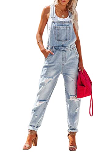 Yesgirl Damen Latzhose Sommer Jeanslatzhose Ärmellos Baggy Jumpsuit Overall Destroyed Vintage Jeans Playsuit Fashion Jeans Trägerhose Romper Loose Lange Hose A Hellblau L von Yesgirl