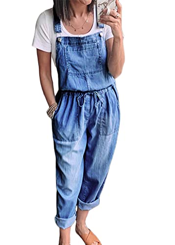 Yesgirl Damen Latzhose Sommer Jeanslatzhose Ärmellos Baggy Jumpsuit Overall Destroyed Vintage Jeans Playsuit Fashion Jeans Trägerhose Romper Loose Lange Hose C Dunkelblau L von Yesgirl