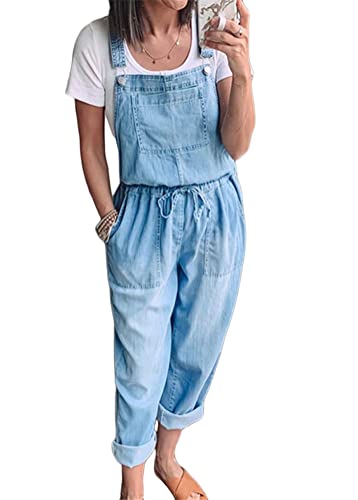 Yesgirl Damen Latzhose Sommer Jeanslatzhose Ärmellos Baggy Jumpsuit Overall Destroyed Vintage Jeans Playsuit Fashion Jeans Trägerhose Romper Loose Lange Hose C Hellblau XL von Yesgirl