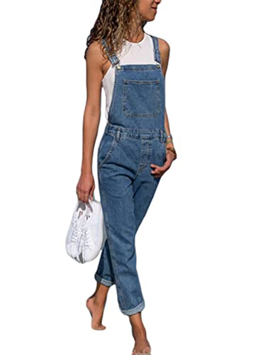 Yesgirl Damen Latzhose Sommer Jeanslatzhose Ärmellos Baggy Jumpsuit Overall Destroyed Vintage Jeans Playsuit Fashion Jeans Trägerhose Romper Loose Lange Hose D Dunkelblau L von Yesgirl