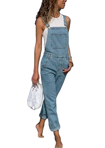 Yesgirl Damen Latzhose Sommer Jeanslatzhose Ärmellos Baggy Jumpsuit Overall Destroyed Vintage Jeans Playsuit Fashion Jeans Trägerhose Romper Loose Lange Hose D Hellblau L von Yesgirl