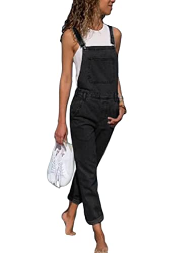 Yesgirl Damen Latzhose Sommer Jeanslatzhose Ärmellos Baggy Jumpsuit Overall Destroyed Vintage Jeans Playsuit Fashion Jeans Trägerhose Romper Loose Lange Hose D Schwarz L von Yesgirl