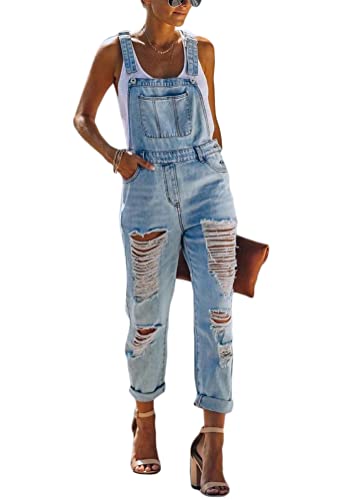 Yesgirl Damen Latzhose Sommer Jeanslatzhose Ärmellos Baggy Jumpsuit Overall Destroyed Vintage Jeans Playsuit Fashion Jeans Trägerhose Romper Loose Lange Hose E Hellblau 3XL von Yesgirl