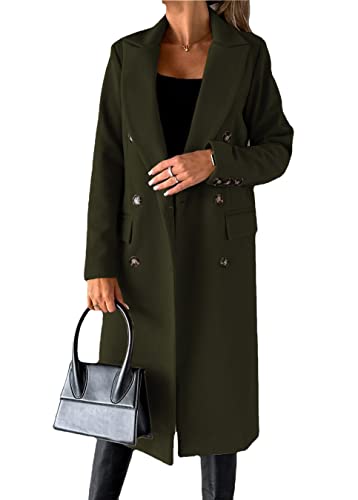 Yesgirl Damen Trenchcoat Langer Warm Wintermantel Parka Zweireiher Mantel Jacke Overcoat Elegant Schlanke Wollmantel Windjacke Winddichter Herbst Winter Revers Mantel Oberbekleidung A Armeegrün M von Yesgirl