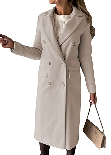 Yesgirl Damen Trenchcoat Langer Warm Wintermantel Parka Zweireiher Mantel Jacke Overcoat Elegant Schlanke Wollmantel Windjacke Winddichter Herbst Winter Revers Mantel Oberbekleidung A Beige 3XL von Yesgirl