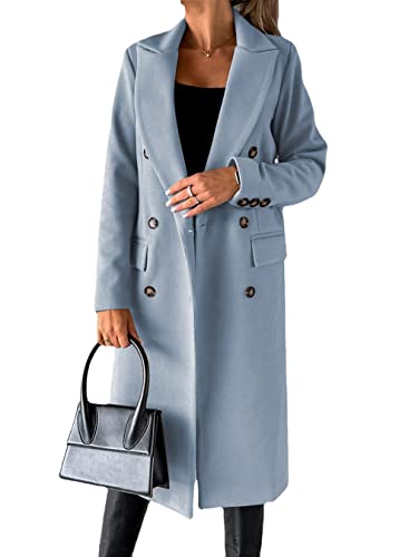 Yesgirl Damen Trenchcoat Langer Warm Wintermantel Parka Zweireiher Mantel Jacke Overcoat Elegant Schlanke Wollmantel Windjacke Winddichter Herbst Winter Revers Mantel Oberbekleidung A Hellblau 3XL von Yesgirl