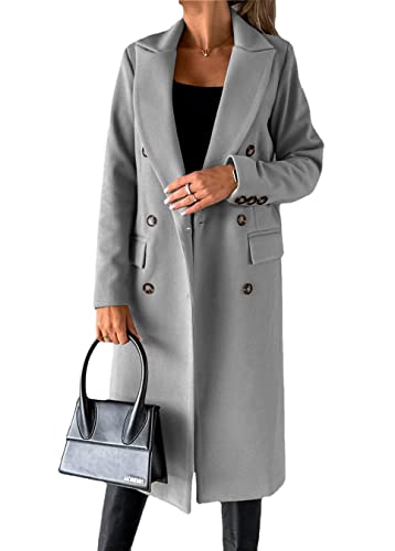 Yesgirl Damen Trenchcoat Langer Warm Wintermantel Parka Zweireiher Mantel Jacke Overcoat Elegant Schlanke Wollmantel Windjacke Winddichter Herbst Winter Revers Mantel Oberbekleidung A Hellgrau L von Yesgirl