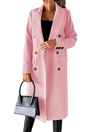 Yesgirl Damen Trenchcoat Langer Warm Wintermantel Parka Zweireiher Mantel Jacke Overcoat Elegant Schlanke Wollmantel Windjacke Winddichter Herbst Winter Revers Mantel Oberbekleidung A Rosa S von Yesgirl